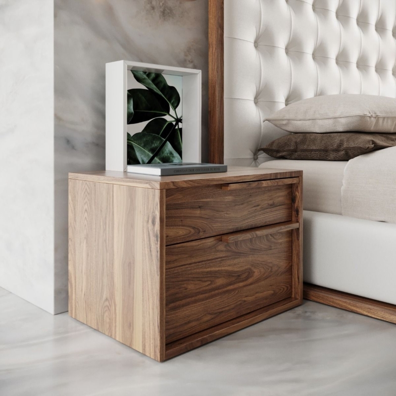 Splayed Leg Nightstand in Walnut with Recessed Pulls