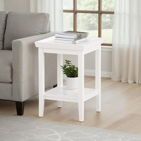 Square End Table Crisp White Painted Finish Two-Tier Minimalist Decor