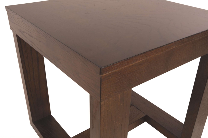 Square End Table Dark Brown Wood Sled Base Satin