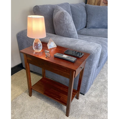 Square End Table: Natural Acacia Wood with Integrated Cubby Storage