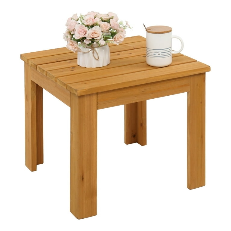 Square End Table Natural Wood Slatted Top Rustic Minimalist Design