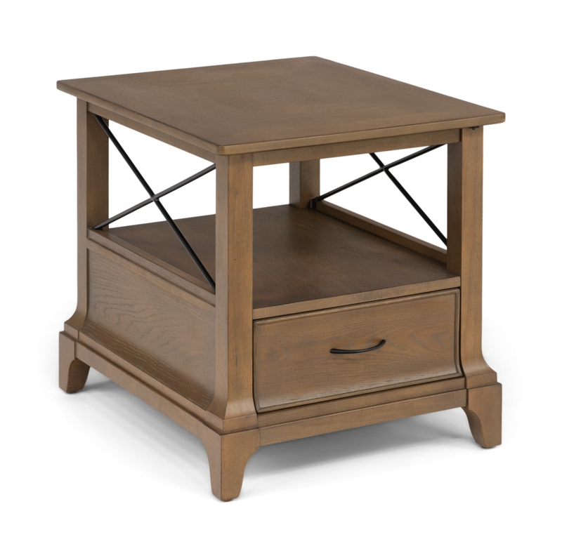 Square End Table, Slatted Lower Shelf, Traditional Wood Drawer Storage