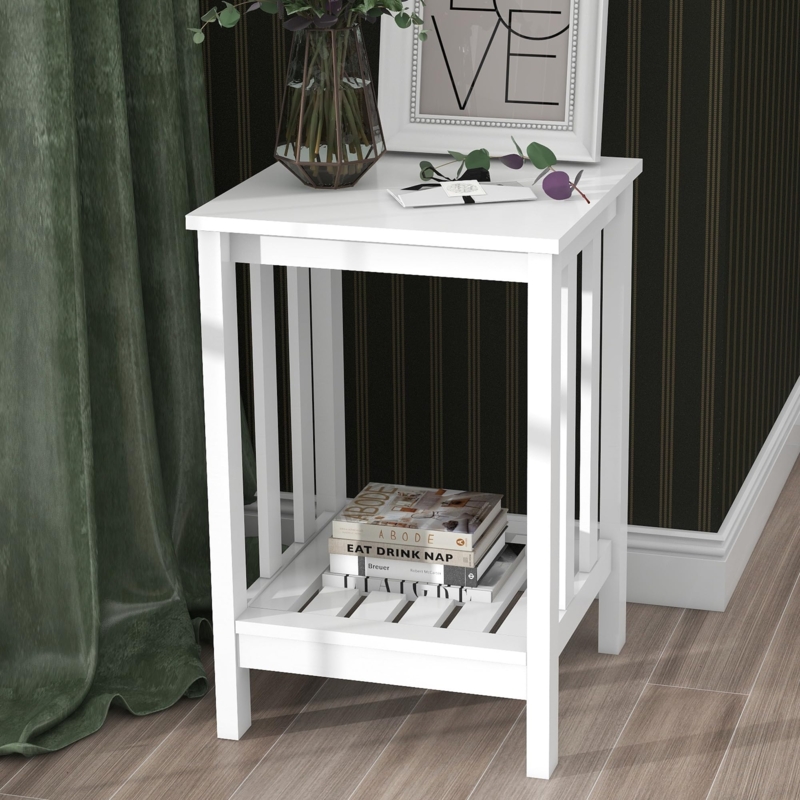 Square End Table Slim Profile Open Storage Shelf Minimalist