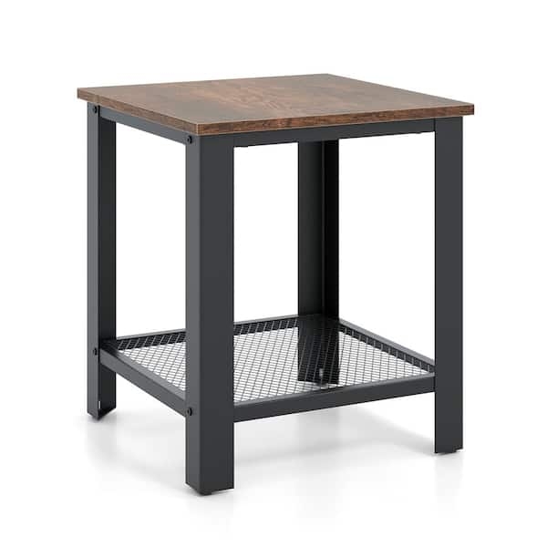 Square End Table Two-Tier Matte Black Minimalist Open Shelf