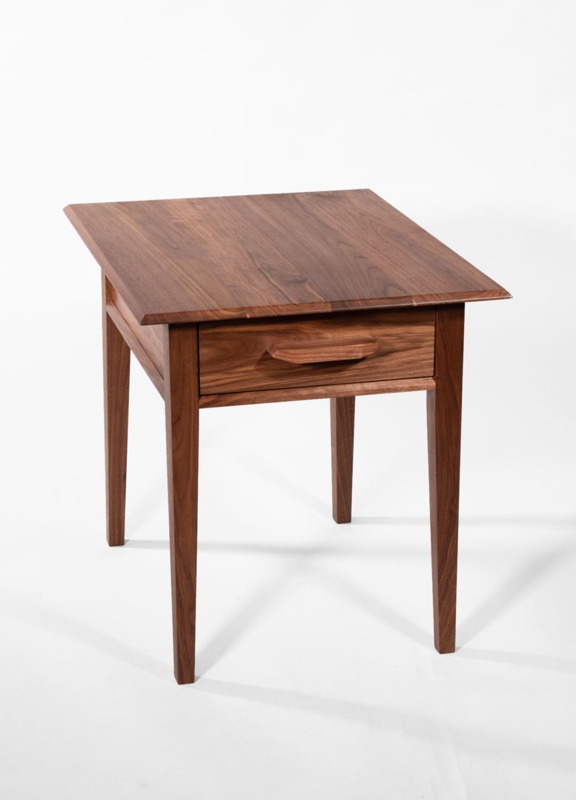 Square End Table with Walnut Wood Grain and Tapered Legs