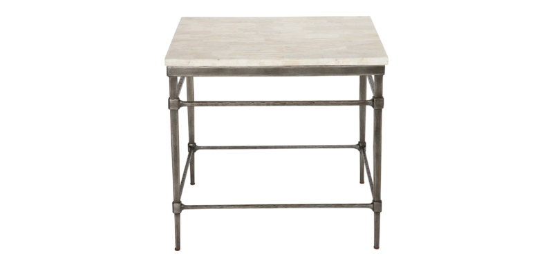 Square End Table X-Stretcher Base Light Grey Stone Transitional Decor