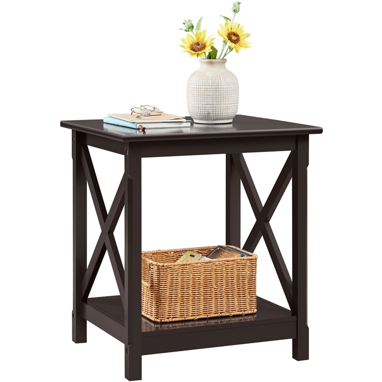 Square Farmhouse Side Table with X-Frame Sides and Dark Finish
