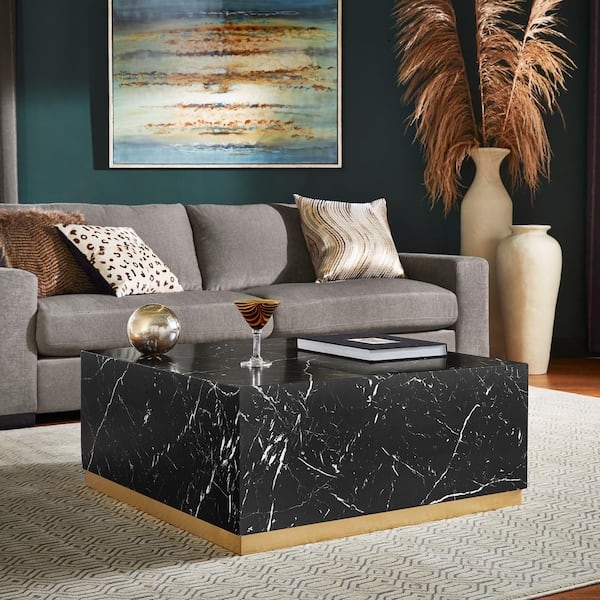 Square Industrial Coffee Table with Caster Wheels and Lower Shelf