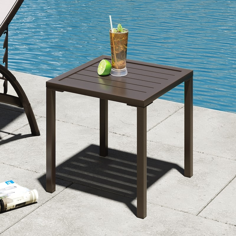 Square Outdoor Side Table Charcoal Grey Aluminum Slatted Top
