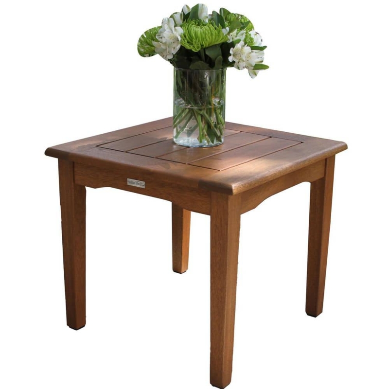 Square Outdoor Side Table with Lower Shelf in Warm Honey Finish