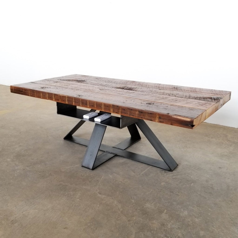 Square Reclaimed Wood Coffee Table with Metal Frame