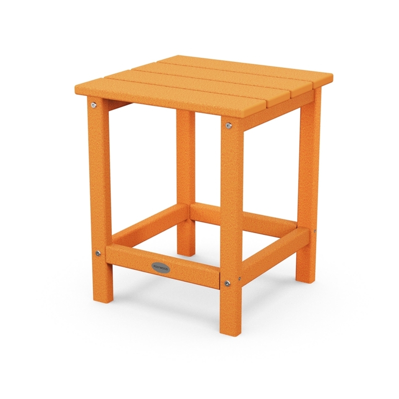 Square Side Table Tangerine Orange Slatted Top Outdoor Patio Accent