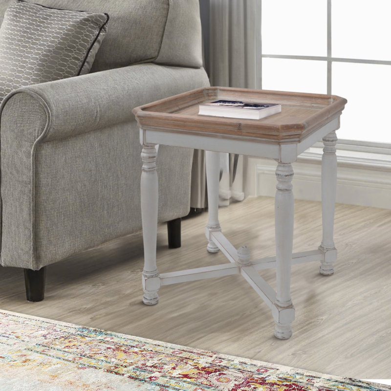 Square Two-Tone End Table, Rustic Farmhouse Style