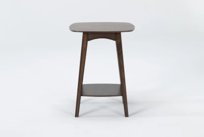 Square Wood End Table Integrated Lower Shelf Transitional Storage