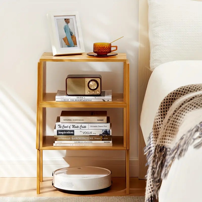 Stackable Bamboo Nightstand with Pedestal Silhouette