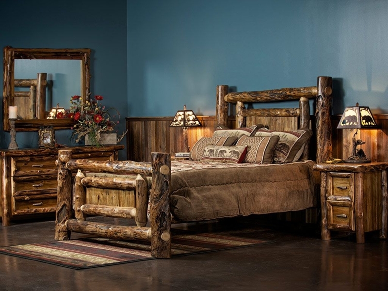 Standard Bed Aspen Log Frame Barn Wood Panels Rustic Lodge Style