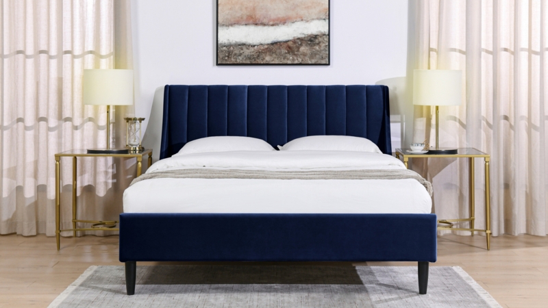 Stately Transitional Platform Bed with Wingback Channel Tufting