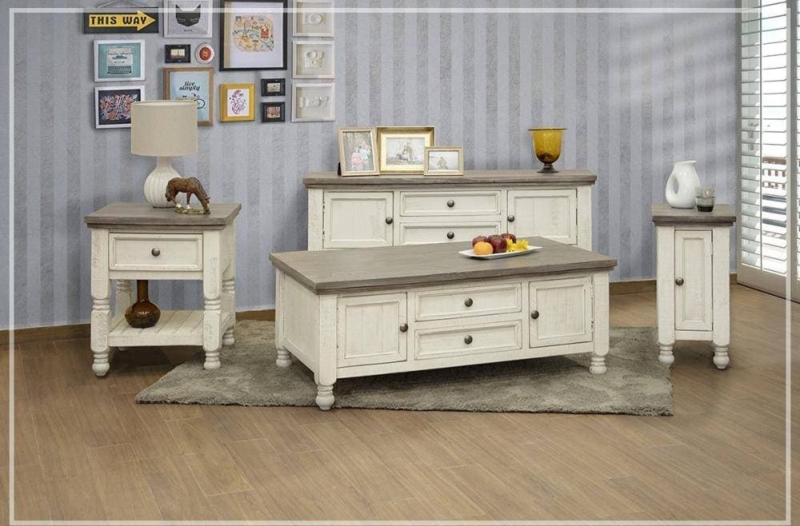 STONE DRAWER COFFEE TABLE AND TWO END TABLES  The Rustic Mile