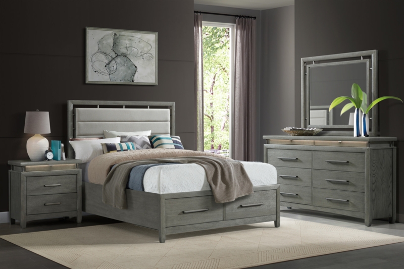 Storage Bed Espresso Finish Integrated Footboard Drawers Transitional Style