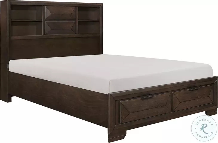 Storage Bed Footboard Storage Drawers Bookcase Headboard Transitional Dark