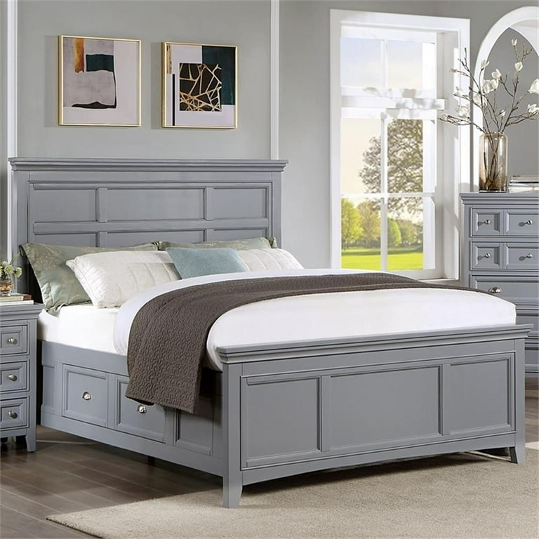 Storage Bed Footboard Storage Weathered Gray Finish