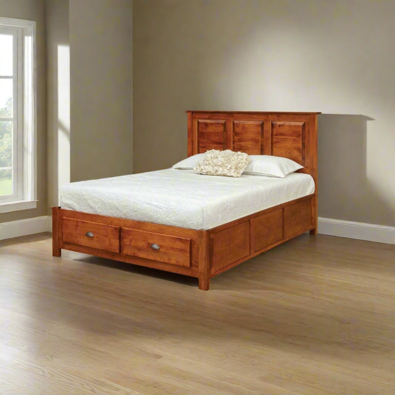 Storage Bed Honey Wood High Panel Headboard Footboard Drawers