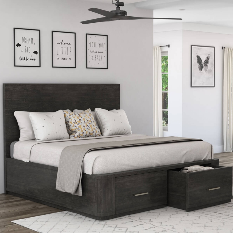 Storage Bed Integrated Drawers Channel Tufting Platform Base