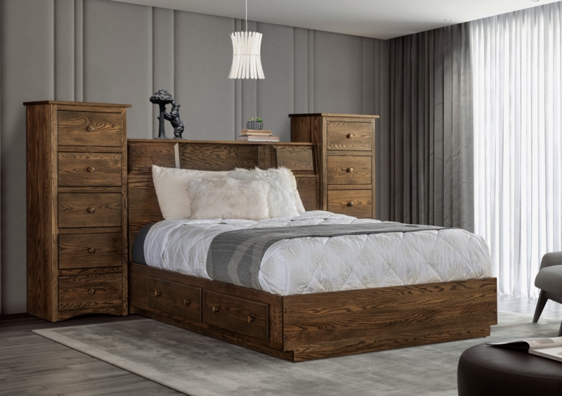 Storage Bed Pier Wall Unit Integrated Lighting Wood Transitional Style