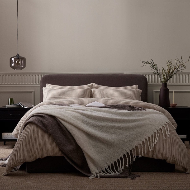 Storage Bed with High Headboard, Vertical Channeling, and Ottoman Lift