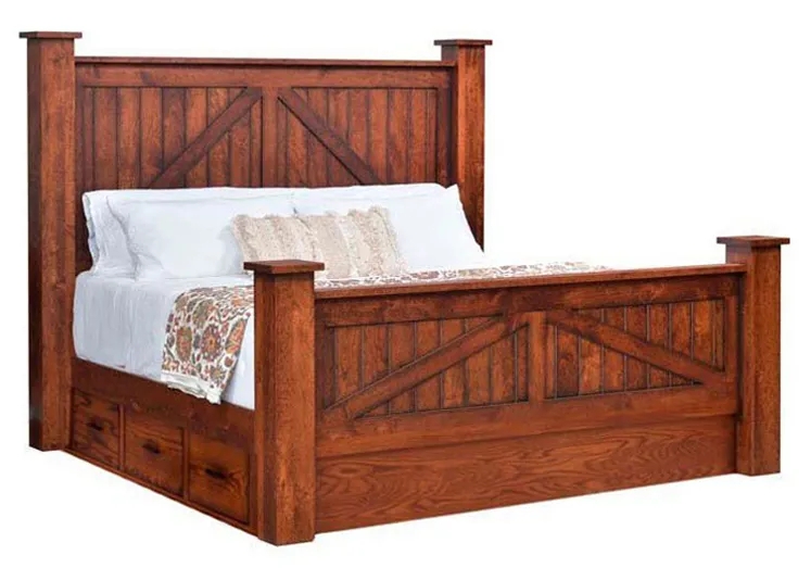 Storage Bed Wood Post Frame Underbed Drawers Rustic Lodge Style