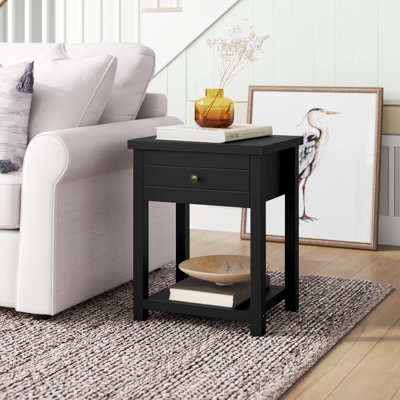 Storage End Table: Light Wood Grain with Single Drawer and Open Shelf