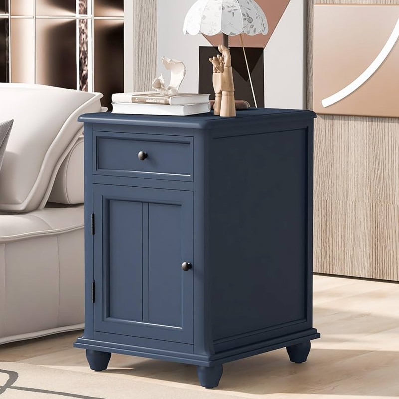 Storage End Table with Integrated Power Hub, Cabinet, Traditional Style