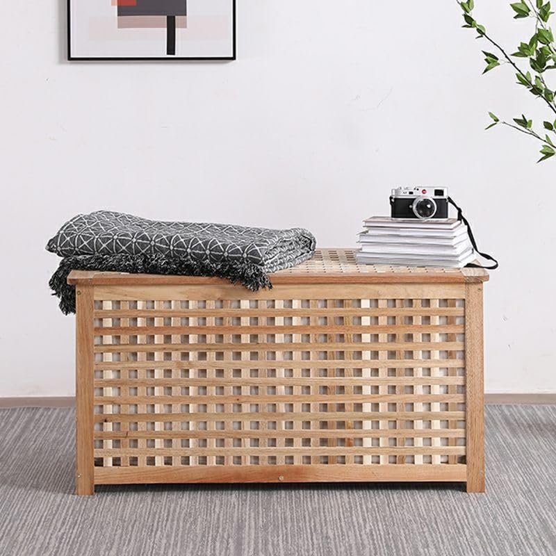 Storage Trunk Transitional Style Gray Upholstery with Wood Top