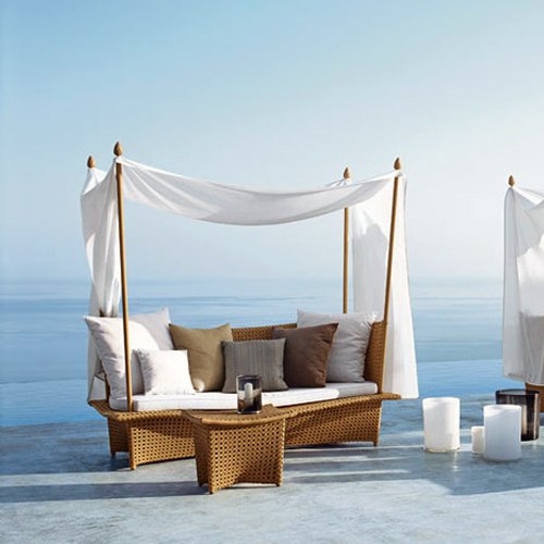 Sun Lounger S-Curve Silhouette Woven Rattan Look Matching Side Table