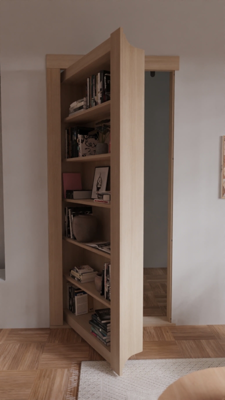 Swinging White Bookcase Door with Hidden Hinge, Secret Passage