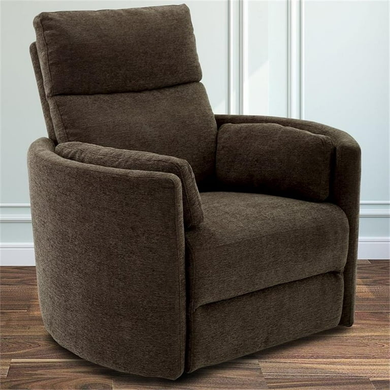 Swivel Glider Recliner with Modern Track Arms in Chocolate Brown Fabric