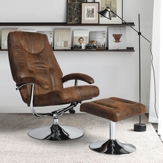 Swivel Recliner Set Streamlined Tan Ribbed Chrome Base