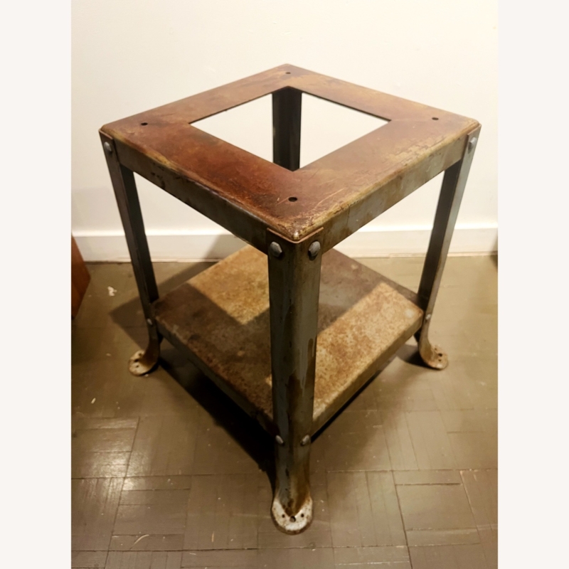 Table Base Distressed Metal Tripod Silhouette Threaded Screw Industrial