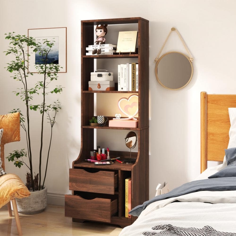Tall Contemporary Two-Tone Nightstand with Integrated Bookshelf