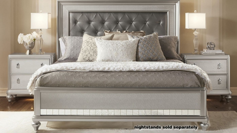 Tall Crown King Bed with Crystal Tufting and Gray Palette