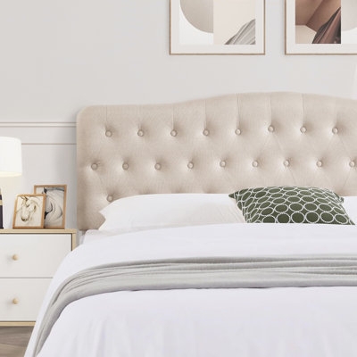 Tall Grey Upholstered Headboard with Matte Linen-Like Vertical Channels