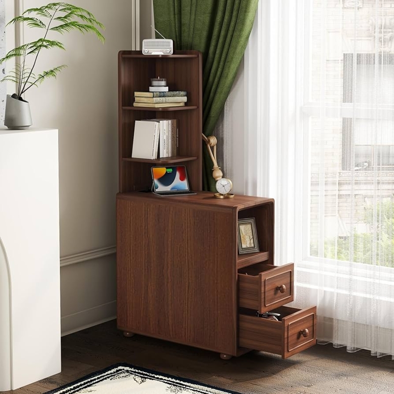 Tall Nightstand Charging Station Multi-Tier Storage Open Shelves Contemporary