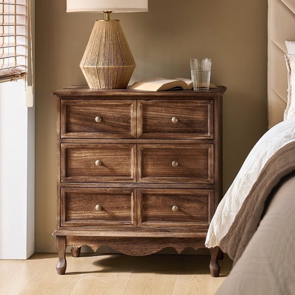 Tall Nightstand Distressed Wood Three Drawers Rustic Bedroom Context