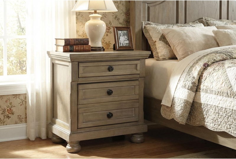 Tall Nightstand Warm Chestnut Brown Three Drawers Bronze Knobs