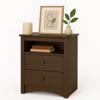 Tall Nightstand with Two Drawers and Open Shelf in Espresso