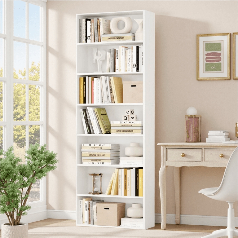 Tall Seven-Tier Open Back Bookshelf for Vertical Storage