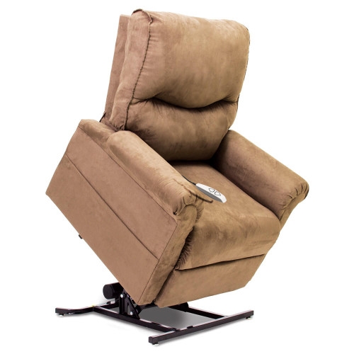Tan Power Lift Recliner with Tiered Back and Classic Rolled Arms