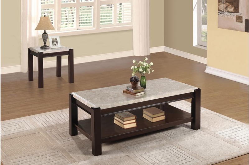 Tapered Leg Coffee Table with Round Marble Top & Gold Accents