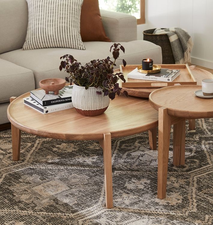 Tapered Leg Nesting Coffee Tables Round Wood Set