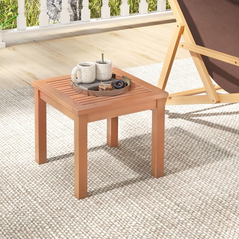 Tapered Leg Outdoor Side Table with Square Top and Exposed Hardware